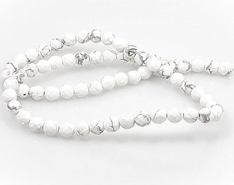 FACETED HOWLITE  natural Gemstone BEADS strand - round 66pcs - 6mm jewellery crafts