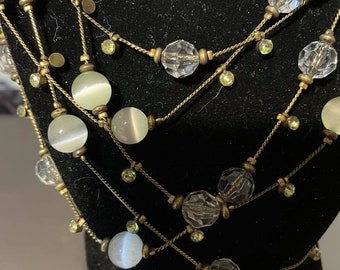 Estate Find Beautiful Selenite and Clear Crystal Quartz Beads in a Bronze Setting