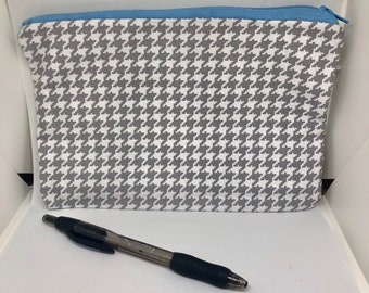 Gray Houndstooth Patterned Zipper Bag | Gray Polka Dot bag | Small item Storage bag | Accessory Case | Pencil Pouch