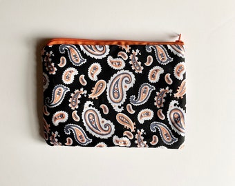 Orange Paisley Makeup Bag | Zipper Pouch | Accessory Case | Back to School Bag | Pencil Case | Cosmetic Bag | Toiletry Storage | Girl Gift