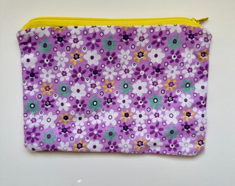 Purple White Flower Zip Bag | Makeup Bag | Cosmetic Bag | Pencil Pouch | Back to School Zip Bag | Gift for Her | Gift | Small Item Storage
