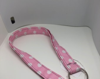 Lanyards | Key Holders | Keychains | Badge Clips | Accessory | Pink Polka dot Lanyard | Key Holder | Pink and White Lanyard