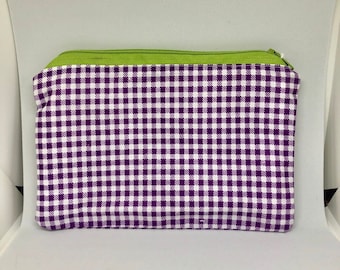 Purple Checkered Zipper Bag | Makeup Bag | Cosmetic Bag | Toiletry Storage | Zipper Pouch | Small Item Storage Bag