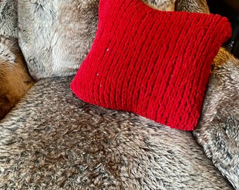 Red Pillow | Soft Knit Pillow | Throw Pillow | Home Gift | Housewarming Gift | Knit Decorative Pillow |