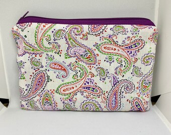 Paisley Green Orange Purple Zipper Pouch | Paisley Zipper Bag | Pencil Pouch | Accessory Case | Makeup Storage | Small Item Storage