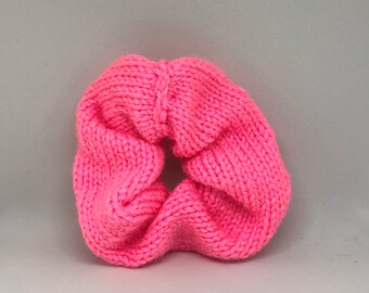 Hot Pink Knit Scrunchie | Knit Hair Tie | Knitted Ponytail | Unique Hair Accessory | Gift For Girl | Teen Gift | Knitted Hair Accessory