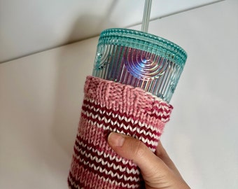 Knit Koozie | Coffee Koozie | Knitted Drink Holder | Cup Koozie | Party Favor | Summer Gift | Pink Koozie | Can Koozie | Iced Coffee Sleeve