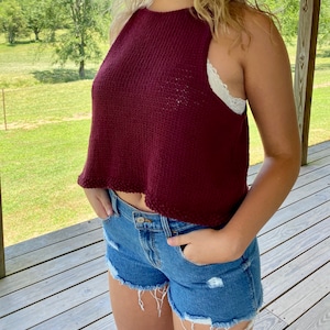 Knitted Tank Top | Knit Top | Knitted Crop Top | Women’s Tank Top | Summer Crop Top | Women’s Soft Tank | Maroon Tank Top