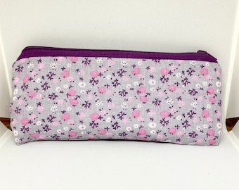 Purple Flower Pouch | Teacher Gift | Purple Cosmetic Bag | Small Item Storage | Purple Toiletry Case | Makeup Bag | Back to School Gift