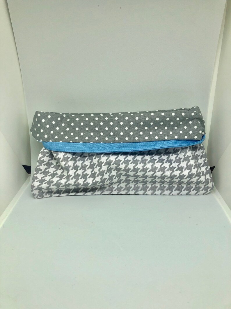 Gray Houndstooth Patterned Zipper Bag Gray Polka Dot bag Small item Storage bag Accessory Case Pencil Pouch image 2