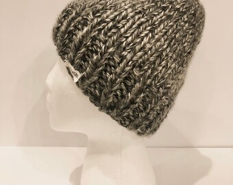 Black and White Knit Beanie | Knitted Winter Hat | Adult Hat | Soft Knit Hat | Slouchy Fit Knit Hat | Unisex Knitted Beanie