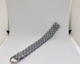 Gray Polka Dot Lanyard Wristlet | Unique Lanyard | Badge Holder | Keychain | Polka dot Pattern | Gray and White Wristlet