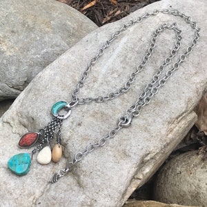 N1508. Oxidized Turquoise Coral Pendant Necklace by Silpada Designs. Vintage. Retried. 19” Long w Lobster Clasp