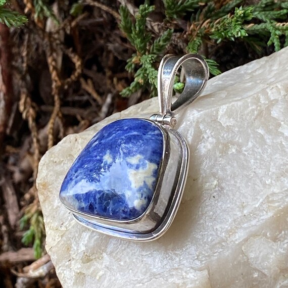 S0742. Natural Sodalite Pendant on Sterling Silve… - image 1