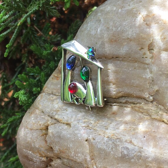 I0677. Nativity Scene Pin Sterling Silver w Jewels by… Gem