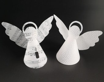 Angel made of transparent paper suitable for LED tealight, 10 cm high, guardian angel, lantern, with dots / music notes / snowflakes