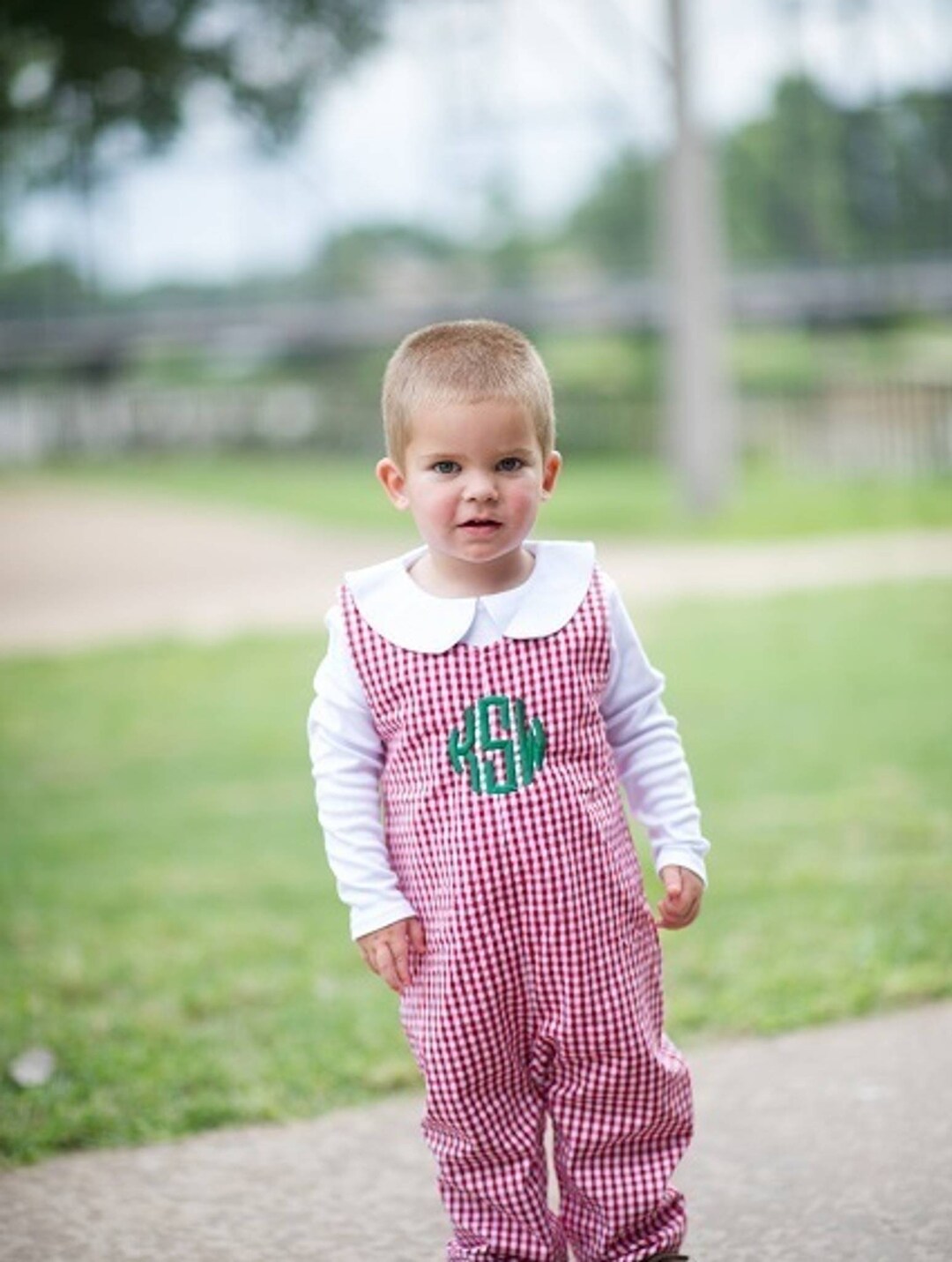 Boys Red Mini gingham Long Sleeve Shortall main image 0