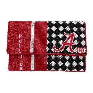 Alabama Seed Beaded Handbag With Detachable Chain Strap, Roll Tide Purse, Alabama clutch, Alabama Football, Gift for her, Roll Tide Football