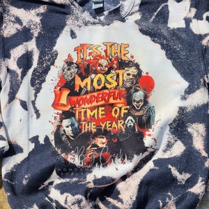 Slasher It&#39;s the Most Wonderful Time of the year bleached sweatshirt, horror bleached sweatshirt, Halloween Slasher bleached sweatshirt