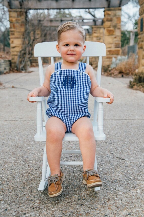 Boys Gingham Sunsuit Summer Gingham Romper Toddler Boys Sunsuit Baby Boy Monogrammed Sunsuit Boys Gingham Romper Etsy Canada