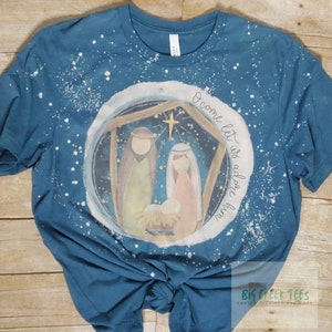 O Come Let Us Adore Him Christmas bleached t-shirt, Christmas Gift, Bleached Christmas Shirt, bleached Long sleeve
