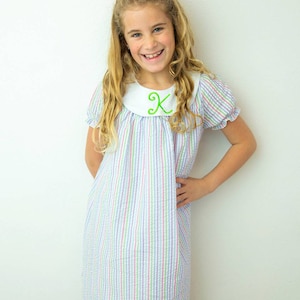 Girls Dress, Baby Girl Bishop Dress, Monogrammed Seersucker Dress, Toddler Girls Dress, Gingham Bishop Dress, Easter Dress