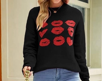 Valentine Sweater, Kiss Me Sweater, Womens Sweater, Gift for her, Valentine's Day Sweater, Valentines Sweater, Heart Sweater