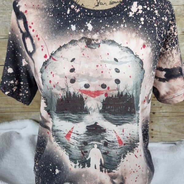 Horror Movies bleached t-shirt /Slasher/bleached shirt/ Jason Vorhees/ Halloween/ Friday the 13th/ bleached tank top/Spooky