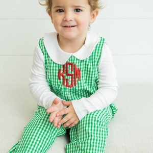 Boys Monogrammed Gingham Longall, Christmas Gingham Longall, Toddler Jonjon, Christmas JonJon, Peter Pan Shirt, Christmas Outfit