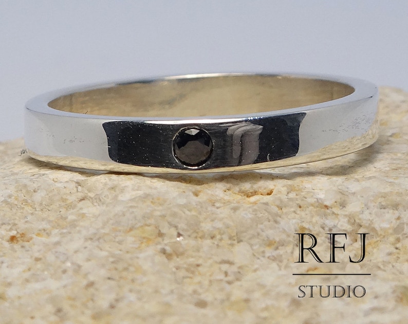 2 mm Round Cut Black CZ Band 3 mm Engagement Band Lab Black Diamond Silver Band Black Gemstone Band Gold Vermeil Band Gold Plated Band
