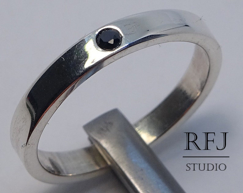 2 mm Round Cut Black CZ Band 3 mm Engagement Band Lab Black Diamond Silver Band Black Gemstone Band Gold Vermeil Band Gold Plated Band