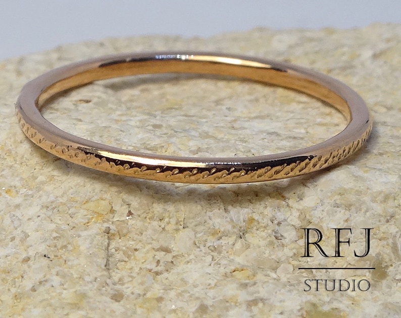 14K Rose Gold Plated Cross Hatched Stacking Ring Thick Gold Plated Tiny Ring Stack Rose Gold Vermeil Ring Minimalistic Stackable Ring