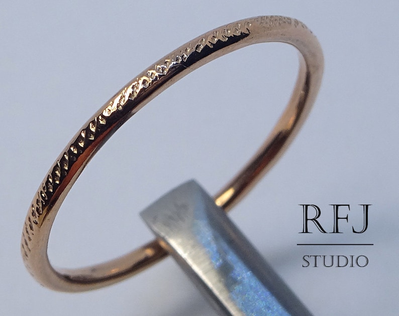 14K Rose Gold Plated Cross Hatched Stacking Ring Thick Gold Plated Tiny Ring Stack Rose Gold Vermeil Ring Minimalistic Stackable Ring