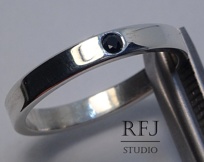 2 mm Round Cut Black CZ Band 3 mm Engagement Band Lab Black Diamond Silver Band Black Gemstone Band Gold Vermeil Band Gold Plated Band