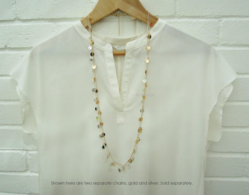 Long Sequin Pendants Tassels Necklace Gold and Silver Color Tassels Necklace Sequin Pendant with Thin Long Chain