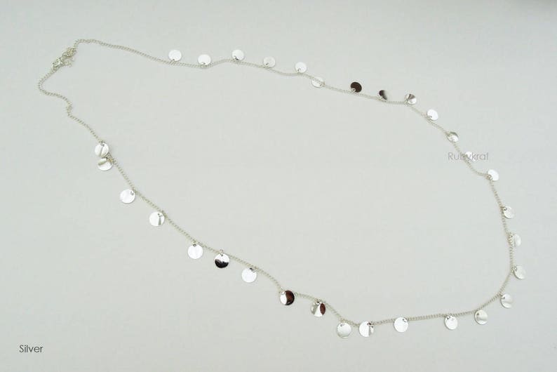 Long Sequin Pendants Tassels Necklace Gold and Silver Color Tassels Necklace Sequin Pendant with Thin Long Chain