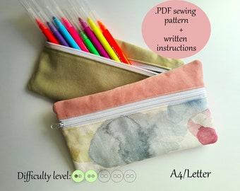 DIY Zippered Pencil Pouch & Makeup Bag pdf Sewing Pattern