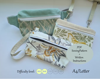 PDF Sewing Pattern: Mini Crossbody Bag/Waist Bag/Wristlet