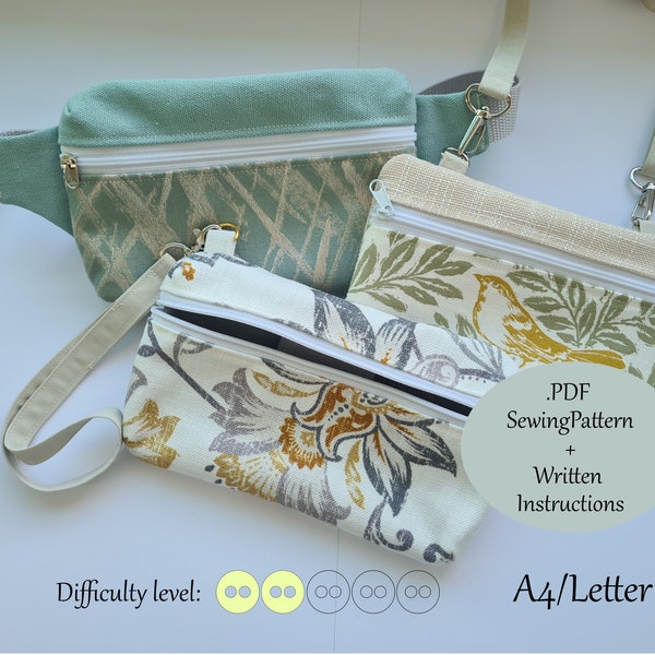 PDF Sewing Pattern: Mini Crossbody Bag/Waist Bag/Wristlet