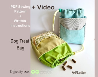 Dog Treat Bag Sewing Pattern with Front Pocket and Drawstring