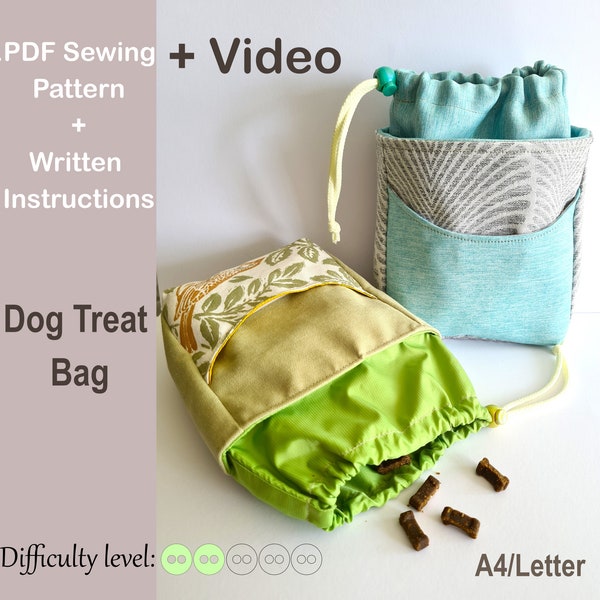 Dog Treat Bag Sewing Pattern with Front Pocket and Drawstring