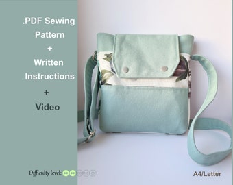 Messenger Bag pdf Sewing Pattern with Flap Closure, Front Pocket and Adjustable Strap