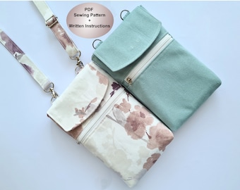 Sac à bandoulière pour téléphone portable au quotidien, pdf Patron de couture et tutoriel, pochette pour téléphone portable spacieuse avec 2 poches zippées et bandoulière réglable