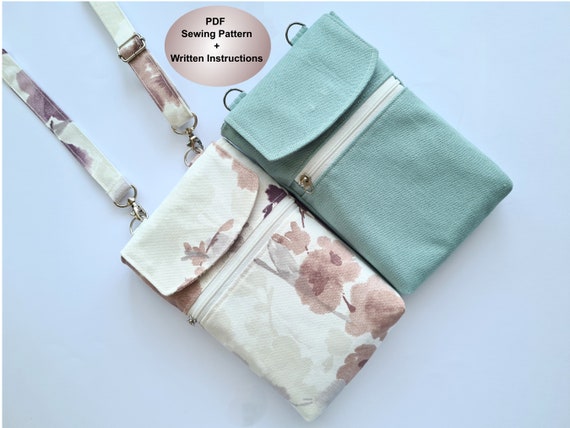 Crossbody Cell Phone Bag Sewing Pattern: Zippered Pockets, Adjustable Strap (PDF Pattern)