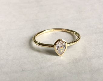 Pear Cut Ring, Drop Ring,  Pear Ring, Pear Drop Ring- Drop Cut Ring- Solitaire Ring- Pear cut solitaire ring