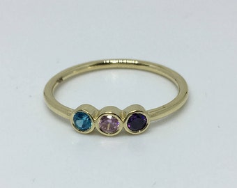 Gold Ring 14k, Three Birthstone Ring, Womens Gift, Family Jewelry, Family Ring, gift