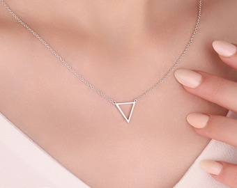 water element alchemy symbol silver necklace for girls, womens gold triangle alchemy necklace, gift