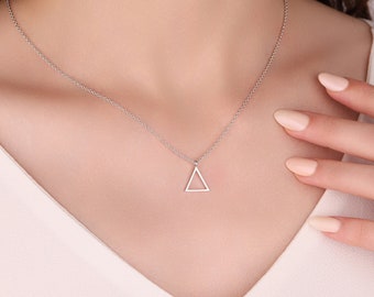 element fire alchemy necklace silver, girls geometric symbol necklace, womens triangle necklace, gift