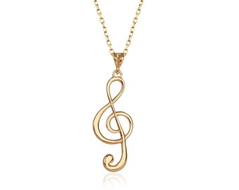 Iconic treble clef symbol pendant 14k solid gold gift for musicians, Music Note Pendant Necklace for Women