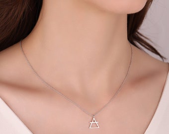 air element alchemy necklace silver, girls triangle necklace, womens alchemy jewelry, geometric necklace silver, gold triangle necklace